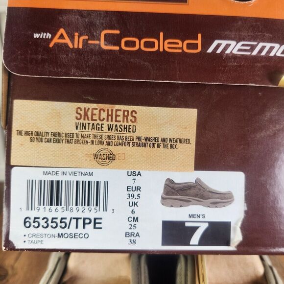 Skechers Relaxed Fit Creston Moseco Mens Sz 7 Taupe Canvas Slip-On Moc Toe Shoes